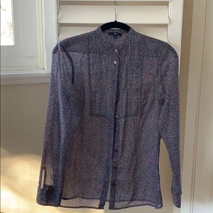 Long sleeve Blue see-through shirt.